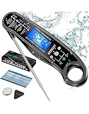 BREEKET 2 in 1 Instant Read Meat Thermometer for Cooking, Precise & Fast Digital Food Thermometer with Backlight, Magnet, Calibration, and Dual Foldable Probe for Deep Fry, BBQ, Grill, Black