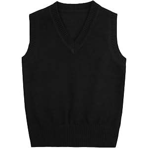 chickiddos Uniform Boys Girls V Neck Comfort Knitted Sleeveless Pullover Sweater Vest (US, Age, 5 Years, 6 Years, Black)