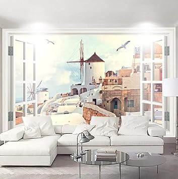 Diseno Moderno Mural Pueblo Mediterraneo Vision 3d De Pared Para