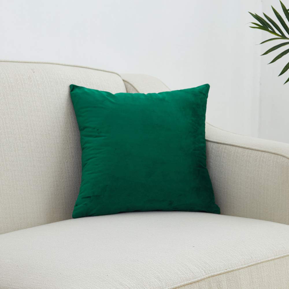 RKAAS HOME Pack of 2 Super Soft Decorative Luxurious Dutch Velvet Square Cushion Covers for Living Room Sofa Couch Bed 45cm x 45cm 18x18 Inches (Pack of 2 - Emerald Green)