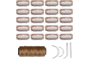 20 Pieces 32mm Hairpieces Snap Clips U Shape Hair Extensions Set Making Wig Accessories Tools (Light brown)