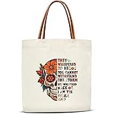 GOODBANER Mexican Sugar Skull Canvas Tote Bag for Women, Dia De Los Muertos Aesthetics Tote Bag, I Am The Storm, Sugar Skull Gifts for Women Reusable Inspirational Gifts Beach Bags -01