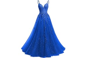 YMSHA V Neck Tulle Prom Dresses 2025 Long Sparkly Lace Formal Party Dress YMS23