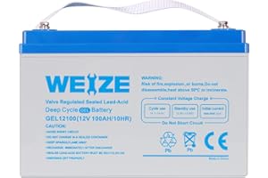 WEIZE 12V 100AH Deep Cycle Gel Battery Rechargeable for Solar, Wind, RV, Marine, Camping, Wheelchair, Trolling Motor and Off Grid Applications