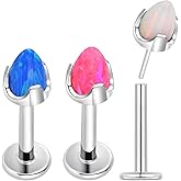 Pierced Koala 2PCS Titanium 16G Threadless Flat Back Cone Opal Gem Stud Earrings Labret Tragus Cartilage Lip Monroe Conch Body Piercing Jewellery