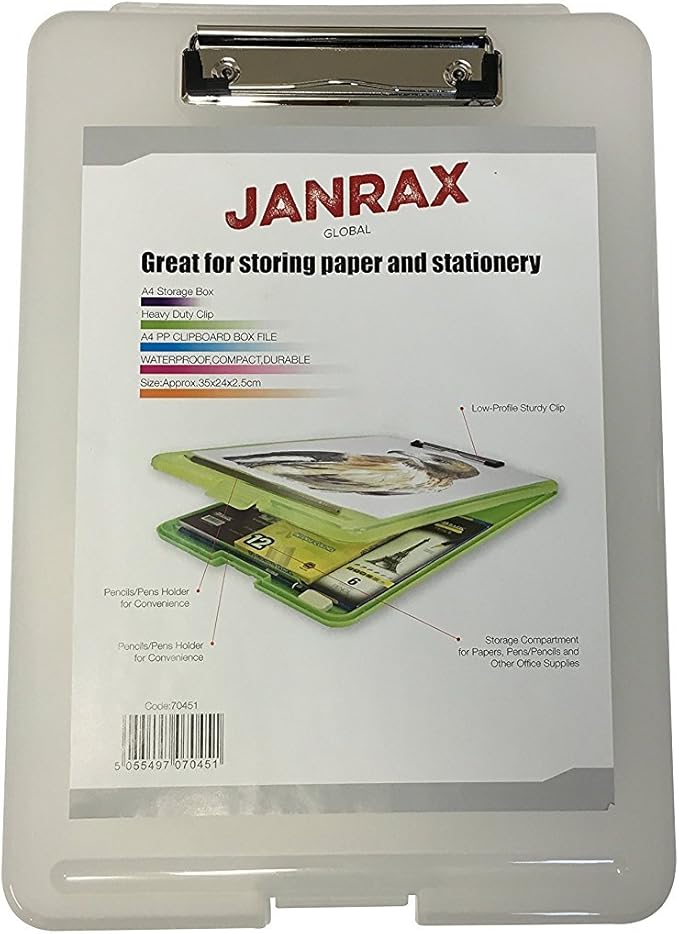 6 x A4 Clear Clipboard Box Files Storage Filing Clip