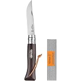 Opinel Colorama Series No. 8 - Stainless Steel Everyday Carry Folding Pocket Knife with Leather Strap, Painted Hornbeam Handles