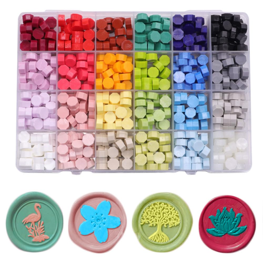 Ioggtser 24 Color Wax Seal Beads Kit with 600PCS Beads for Letter Sealing