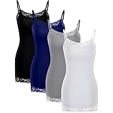 Bencailor Women's Long Tank Tops, Lace Camisole Neck Cami Adjustable Spaghetti Strap Undershirts for Women