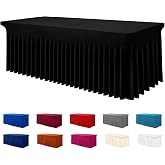 Smiry Spandex Elastic Fitted Table Cloth Skirt for 6FT Rectangle Table | Stretch Washable Table Cloth, Banquet Table Cover for Wedding, Party, Indoor &amp; Trade Shows, (Black, 72Lx18Wx30H)