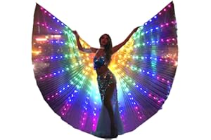 SHINYOU LED Isis Wings Glow Light Up Belly Dance Costumes with Sticks Performance Clothing Carnival Halloween