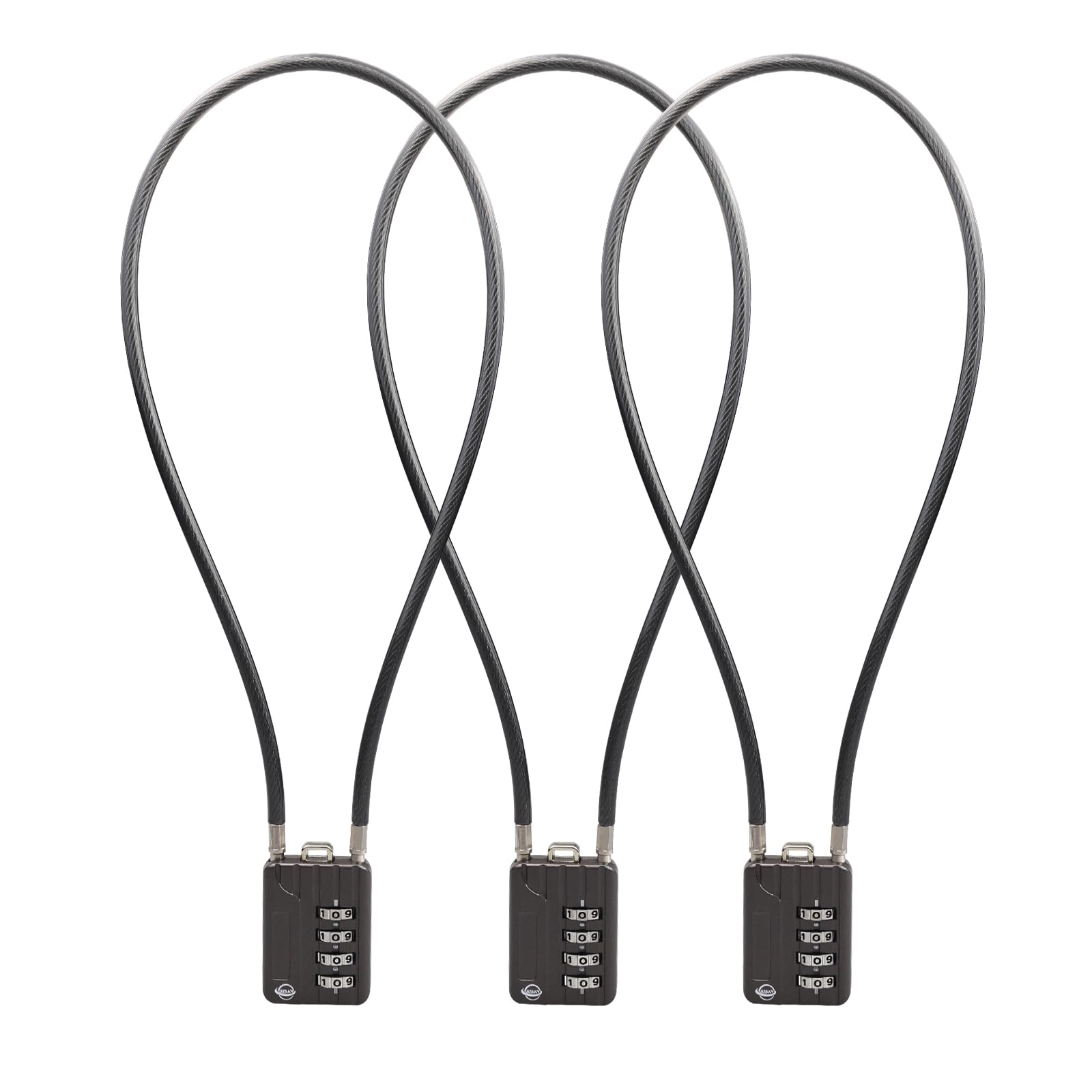 SISAV 4 Digit Cable Combination Lock - 20 inches (50cm) Bold Cable for School Gym Locker, Helmet, Filing Cabinets, Toolbox, Luggage Suitcase, Knapsack - 5mm Diameter, Black (3 Pack)
