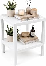 DIVCHI 2 Tier Side End Table White Storage Nightstand 2 Shelf Coffee Table view 1