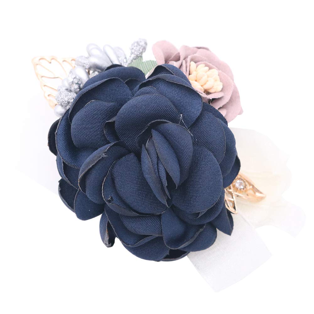shiwaki wedding supplies decoration girl bridesmaid boutonniere prom party Small tea rose corsage wedding decoration gift (Dark blue)