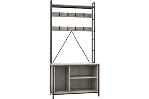 Industrial Wooden 3-in-1 Freestanding Entryway Organizer, Hall Tree with Bench, Coat Rack with Shoe Storage Plus Hooks, Drawe