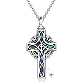 YFN Celtic Cross Urn Necklace Sterling Silver Celtic Knot Ashes Pendant Abalone Shell Cross Cremation Jewelry Gifts for Women Men