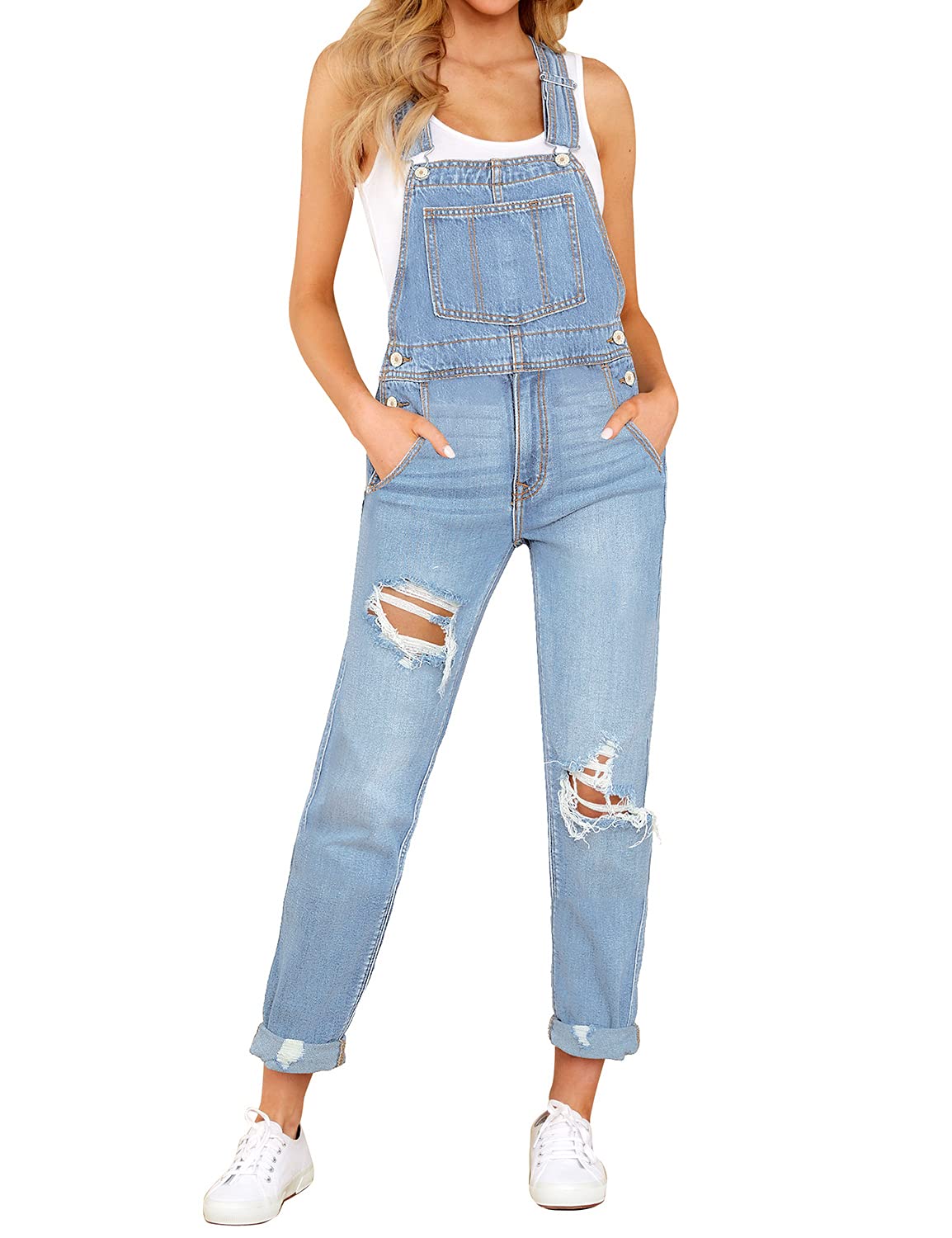 luvamia Women's Casual Stretch Adjustable Denim Bib