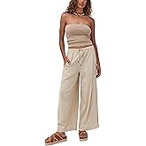 Faleave Women's Linen Palazzo Pants Summer Wide Leg High Waist Casual Lounge Pant Trousers with Pocket