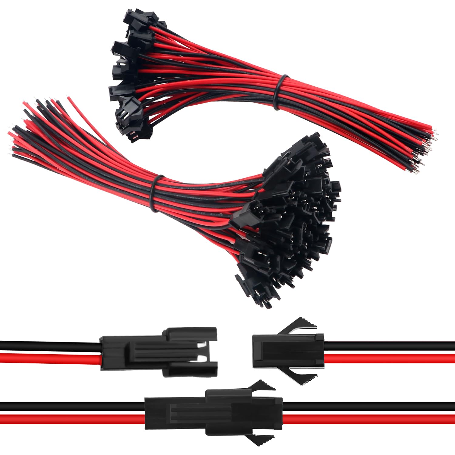 Lyeteung 30 Pairs Mini Micro JST-SM Plug Connector, JST 2 Pin Micro Electrical Male and Female Connector Plug Wire Cable, with 150mm 22AWG Wire (Black Red) โ image 1