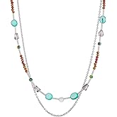 GINTEI Beaded Necklace for Women Trendy, Boho Beaded Glass Silver Mixed Strand Short Necklace for Women Stacking layered necklaces Summer Beach Jewelry