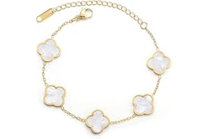 GRBeid double sided 18K Gold Plated Clover Bracelet for Women, Dupe Four Leaf Flower Lucky Chain Bangle, Cute Jewelry Gift for Her Mom Wife