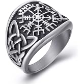 ELFASIO Men Stainless Steel Rings Viking Valknut Vegvisir Pirate Compass Norse Symbol Vintage Jewelry Size 8-13