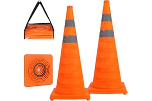 BERVERRA 2 Pack Safety Cone 28 Inch, Collapsible Cones Traffic, Orange Cones for Sports Driving Training with Reflective, Multipurpose Pop up Orange Traffic Cones 28inch,Foldable Parking Cones Caution Cone