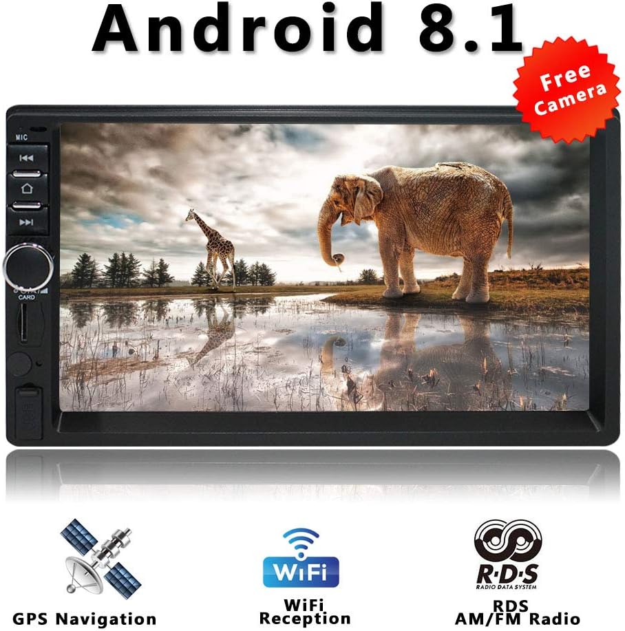 Android 8.1 Universal Double Din Car Stereo with GPS Navigation System 7 inch Capacitive Touch Screen Bluetooth MirrorLink AM/FM RDS WiFi/USB/TF/AUX Car Radio Video with Backup Camera