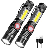 Spriak Rechargeable LED Flashlights, Magnetic Flashlight Super Bright Tactical Flashlight with SideLight,USB Rechargeable,Zoomable,Waterproof Best Small Flashlight for Camping, Emergency
