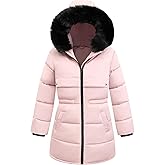 Yimoon Girl's Winter Coat Warm Long Parka Puffer Jacket Kids Waterproof Quilted Outerwear with Hood(Pink-11Y)
