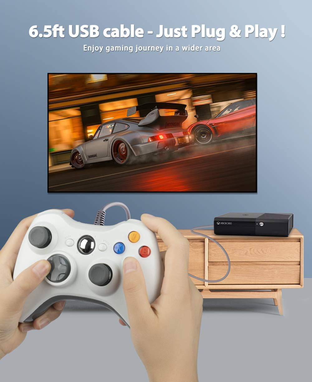 Wired Controller for Xbox 360, YCCTEAM USB Wired Game Controller Gamepad Joystick for Xbox 360/360 Slim/PC Windows 7,8,10 with Dual Vibration and Trigger Buttons (White): Computers & Accessories