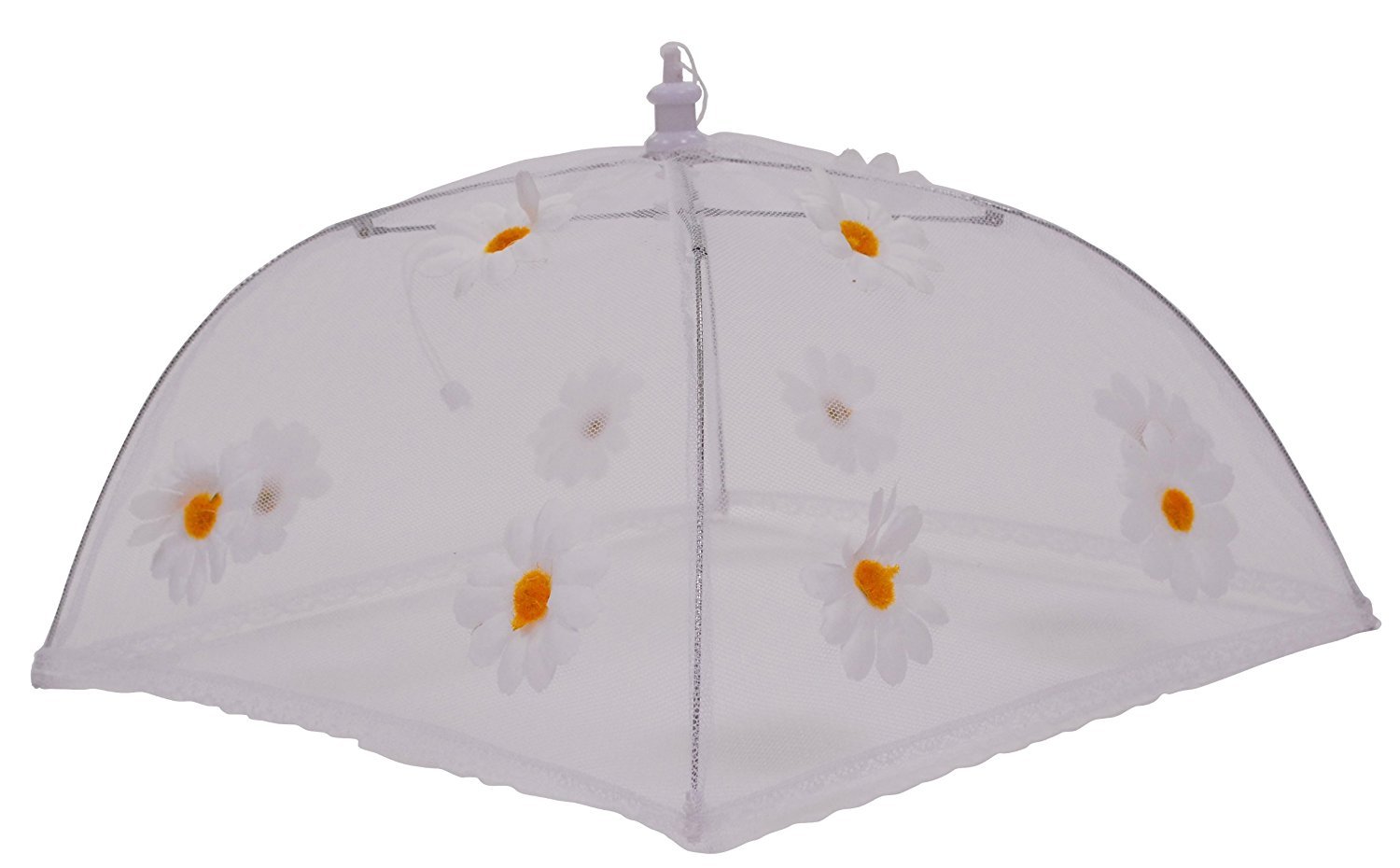 Epicurean Ltd 1-Piece 30cm x 30cm Polyester with Zinc Plated Steel Frame Food Cover Umbrella, White and Yellow Daisy Design, One Size