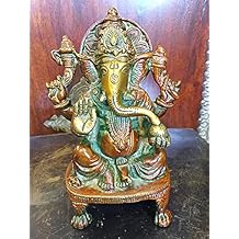 Ganesh Brass Statue Sitting Hindu God Ganesha Sculpture Prayer Temple Decor