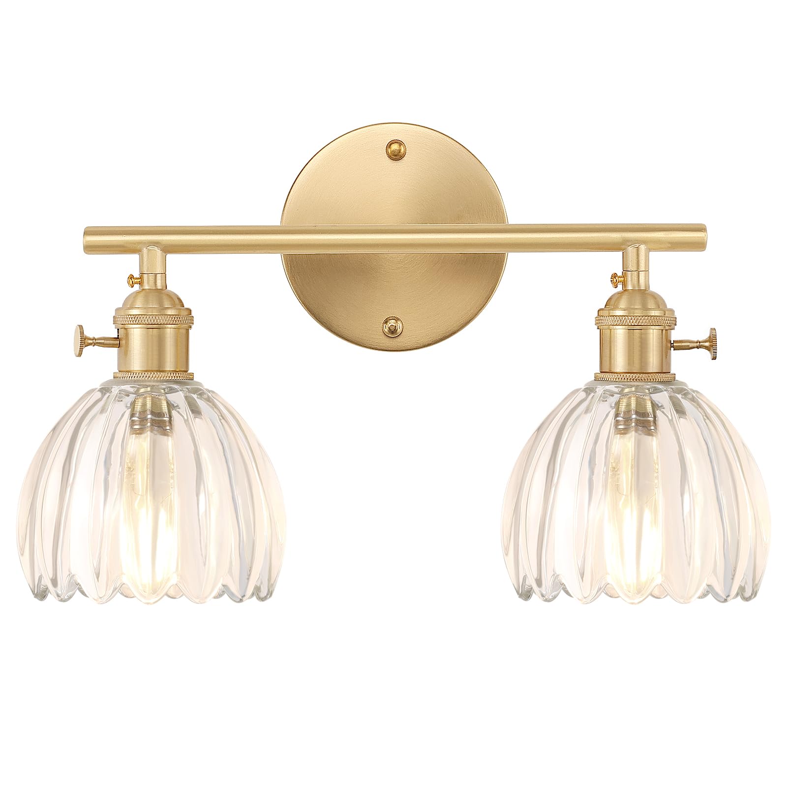 Photo 1 of Shenmoyl Bathroom Light Fixtures, 2-Light Brass Vanity Wall Light Over Mirror with Clear Tulip Glass Shade for Bedroom Living Room
