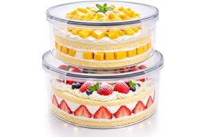 Dewsea Large Trifle Bowl Set of 2 with Lids, Clear BPA Free Plastic Trifle Bowls (1.8 L & 2.6 L), Reusable Dessert and Salad 