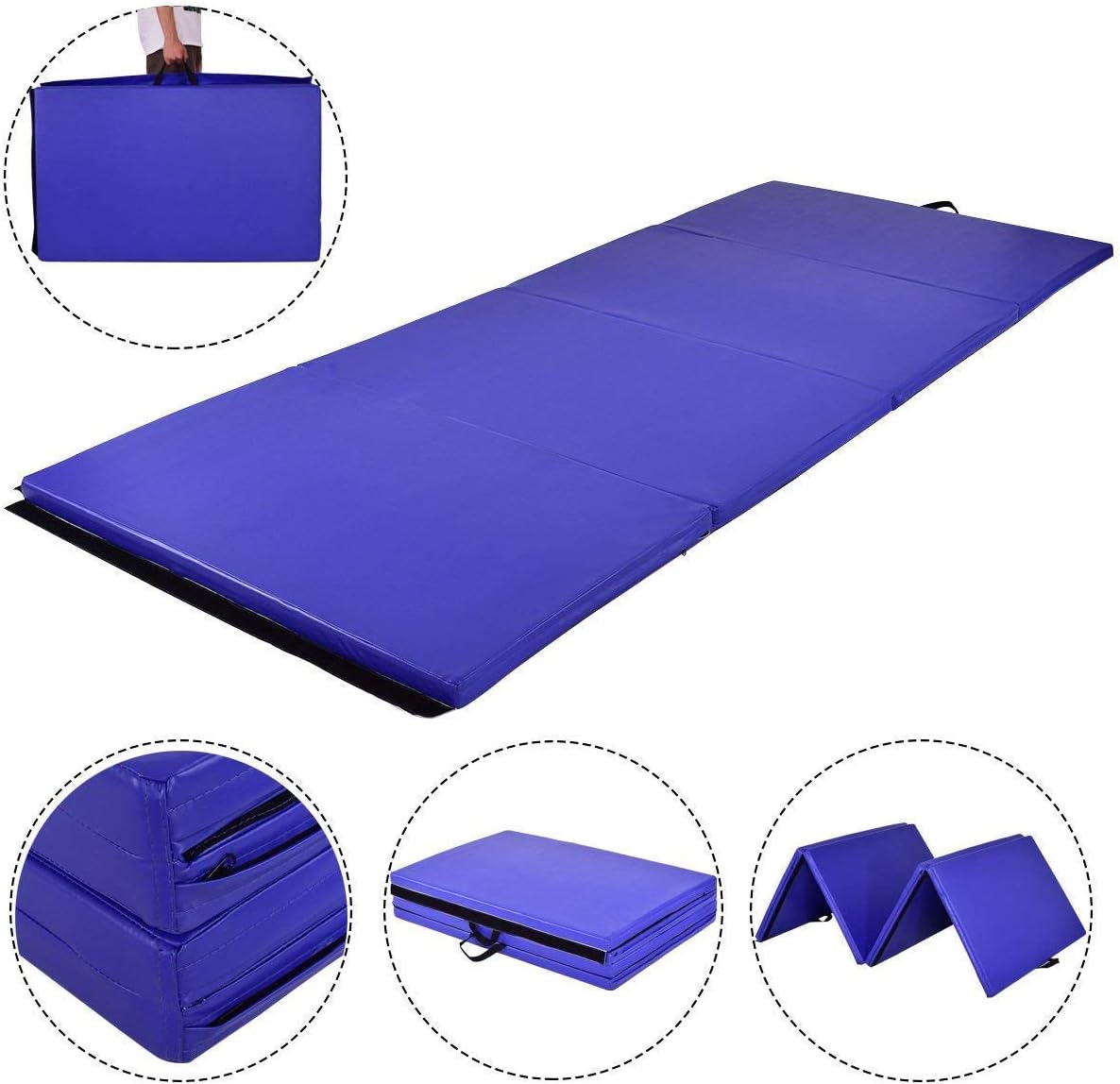 MAT EXPERT 4'x10'x2 Gymnastics Mat, Folding Exercise Aerobics Mat with Carrying Handles for Home Gym, Extra Thick High Density Anti-Tear Gymnastics Exercise Mat