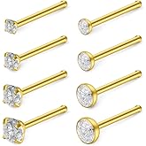 SCERRING 20G Stainless Steel Bone Nose Stud Rings Piercing Jewelry 1.5mm 2mm 2.5mm 3mm Clear Cubic Zirconia