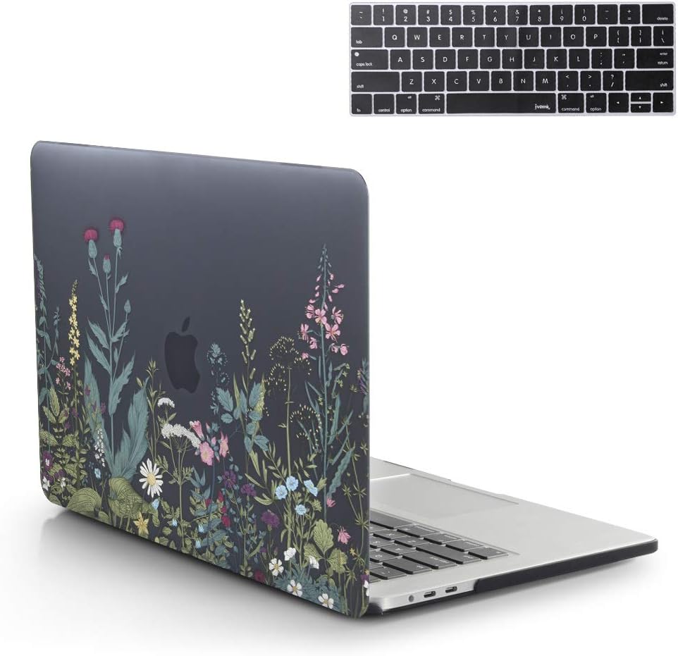 13 Inch MacBook Pro Case 2020 2019 2018 Release A2289 A2251 A1989 A1706 A1708 A2159 Hard Case Shell Cover Art & Keyboard Cover with/Without Touch Bar for Apple MacBook Pro Case (Floral Plants Black)