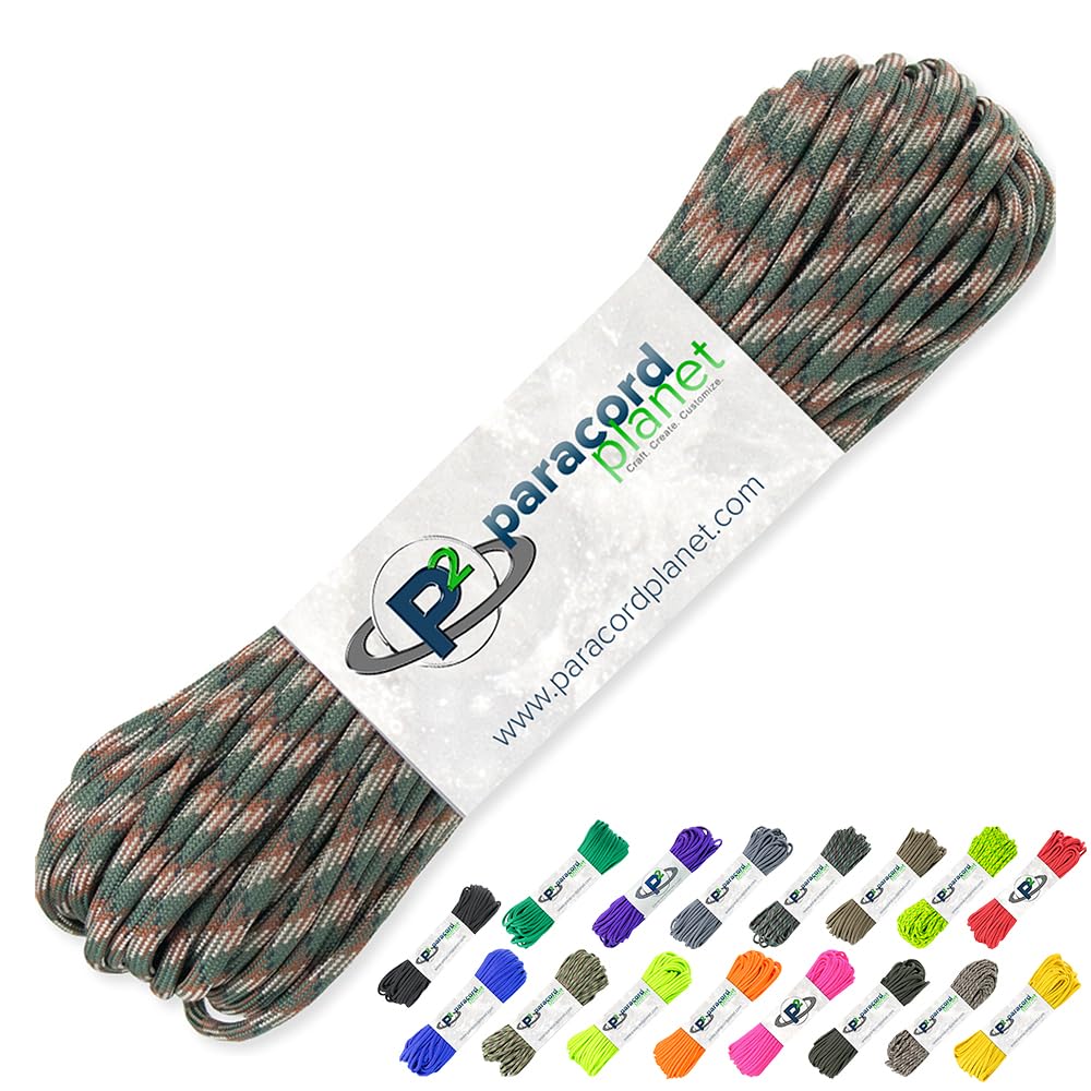 PARACORD PLANET 100' Hanks Parachute 550 Cord Type Iii 7 Strand Paracord Woodland Camo