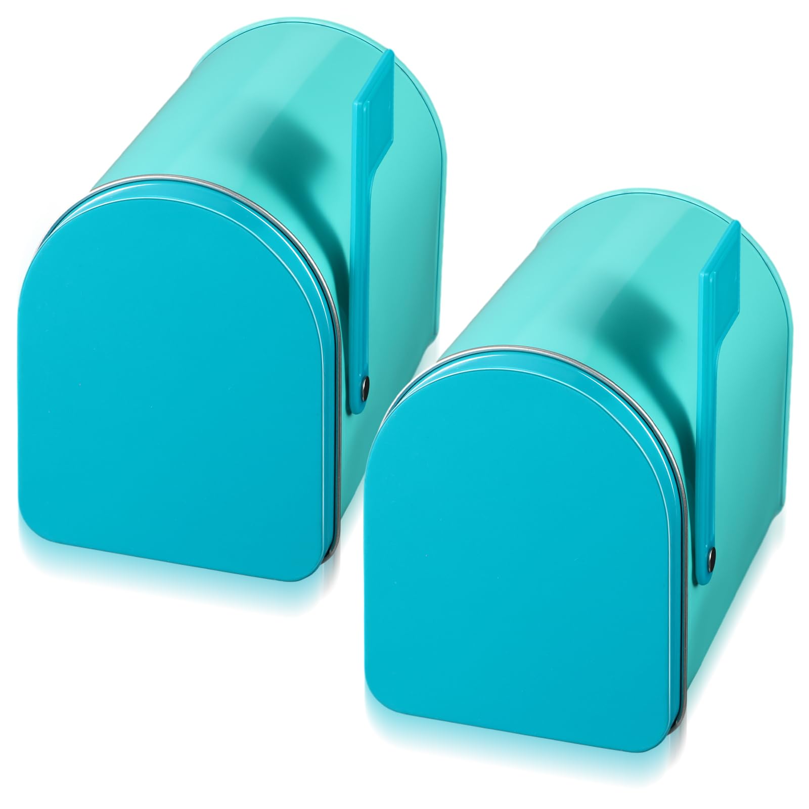 Photo 1 of Tandefio 2 Pcs 5'' x 3'' Tinplate Mailbox Toy Mini Tin Valentines Small Decorative Mailbox DIY Craft for Boys and Girls Greeting Card Exchange Gift Prize Supply(Cyan)