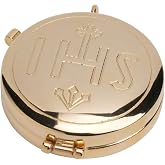 MaMeMi HANDMADE Gold-Plated Brass PYX with IHS Engraving [Diameter 2 Inch] Solid Polished Container for Blessed Sacrament and Eucharist, Engraved with Cross and Holy Trinity Symbols