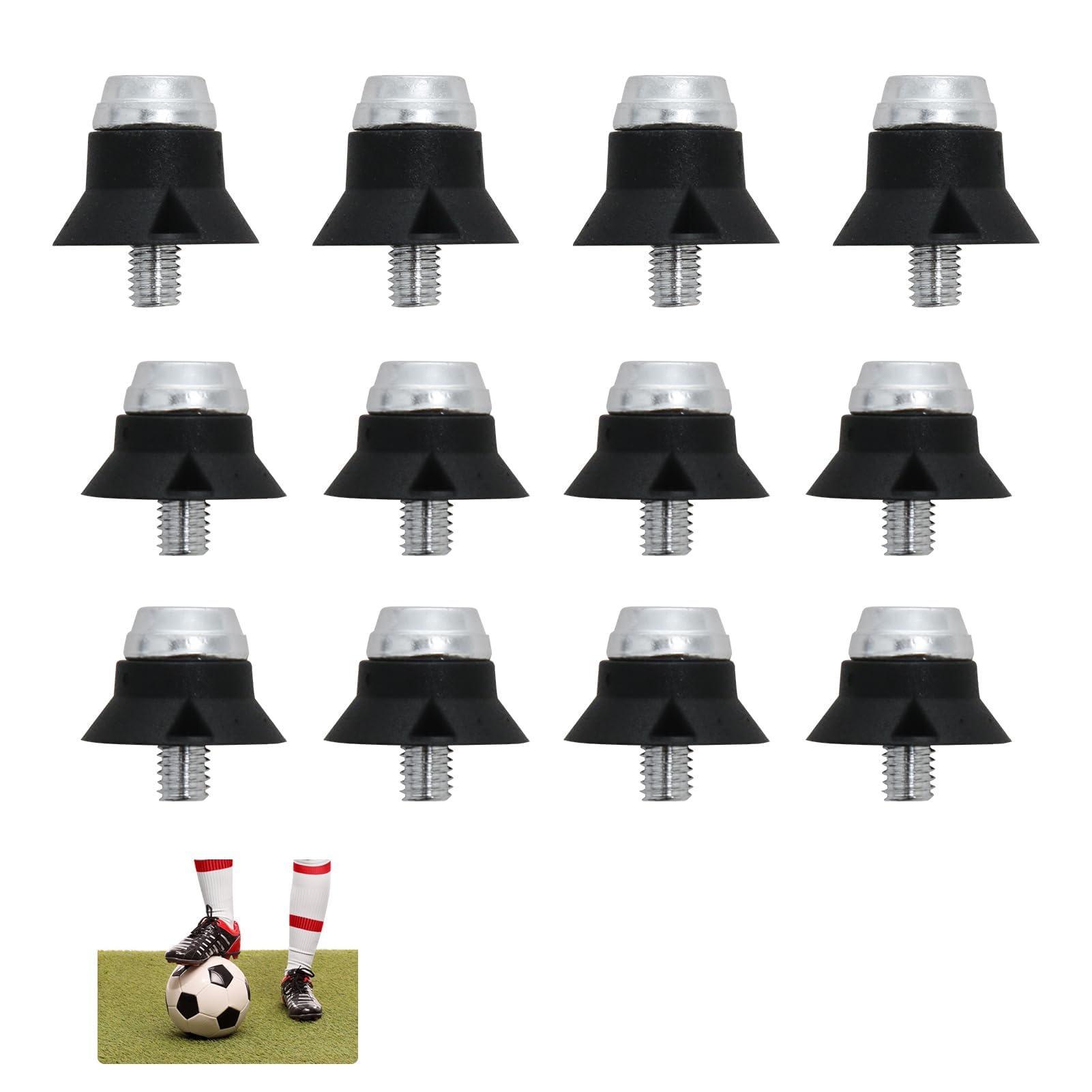 Football Boot Replacement Studs - 12PCS Metal Tipped Plastic Rugby Studs for Boys and Adult Shoes, 2 Sizes, Black