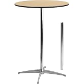 Flash Furniture Lars 30" Round Cocktail Table with 30" and 42" Columns, Adjustable Standard or Bar Height Round Table for Events or Home Use, Natural