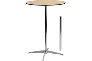 Flash Furniture Lars 30'' Round Wood Cocktail Table with 30'' and 42'' Columns, Adjustable Wood Standard or Bar Height Tall Round Table for Events or Home Use, Natural