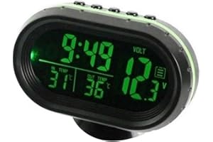 HXBER Car Dual Temperature Gauge Voltmeter, Car Thermometer Digital Clock DC 12V Automobile Clock LED Lighted Auto Dual Temperature Gauge Voltmeter Voltage Tester