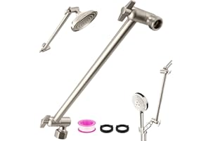 ENOUGHMEN Rain Shower Head Extension 12 Inch Adjustable Rain Shower Head Extension Arm Stainless Steel Shower Head Holder G1/2 Universal Connector Compatible (Brushed Nickel)