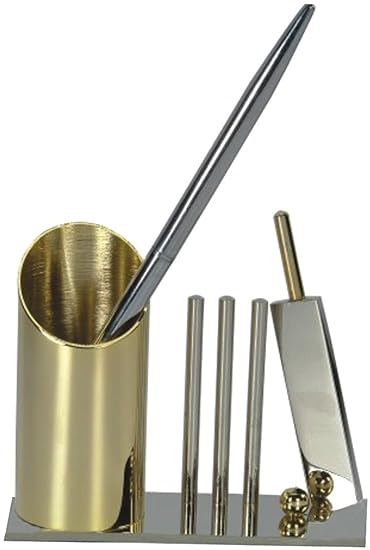 Deals Outlet Brass & Stainless Steel Cricket Miniature Table Showpiece with Pen Holder (Multicolour, 5. 5x1. 5x4-inch)