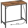 HOOBRO Bar Table with Charging Station, Rectangular Pub Table, High Top Coffee Table, Counter Bar Height Table, Narrow Long Dining Table, 35.4" L x 15.7" W x 35.6" H, Rustic Brown and Black BF90UBT01