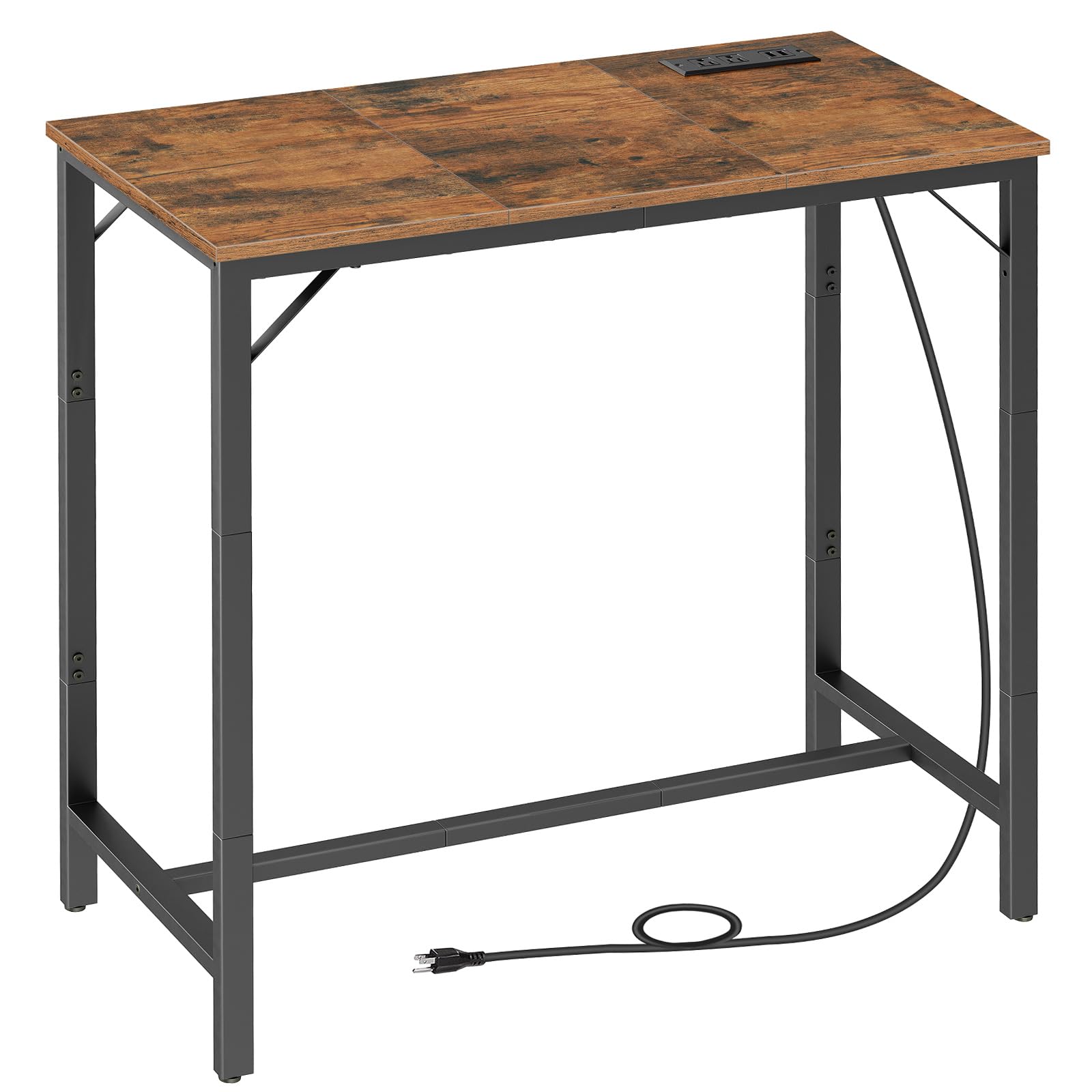 Photo 1 of HOOBRO Bar Table with Charging Station, Rectangular Pub Table, High Top Coffee Table, Counter Bar Height Table, Narrow Long Dining Table, 35.4" L x 15.7" W x 35.6" H, Rustic Brown and Black BF90UBT01