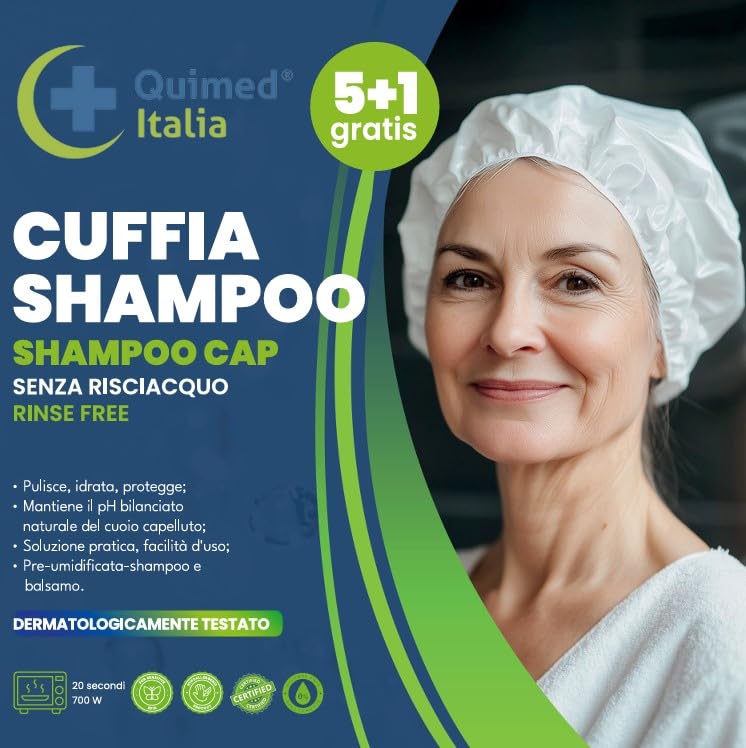 Shampoo Cap for Bedridden and Elderly 5+1 Free – Disposable Hair Cap without Rinse with Conditioner, Microwave Heated, pH Neutral, Hygiene and Comfort in Bed and on the Move